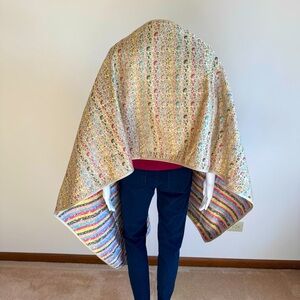 Ilana Wolf Silk Rayon Vintage Scarf Wrap Shawl Asian Multicolor Floral Metallic
